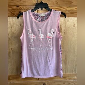 Simply Southern Pink Flamingo Tank Top with Paisley Sz S